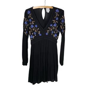 Blue Rain Boho Embroidered Gauze Tiered Black Dress Size S Whimsigoth
